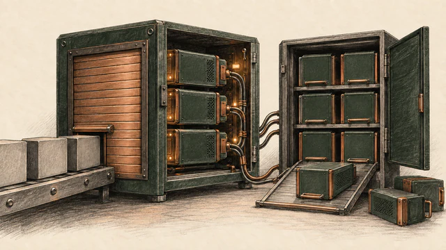 A model-testing cabinet has a closed entry shutter while an existing circuit remains connected beside an open alternative catalog.