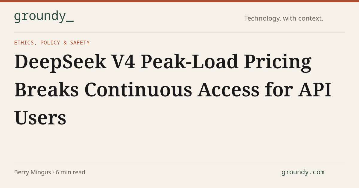 DeepSeek V4 Peak-Load Pricing Breaks Continuous Access for API Users ...